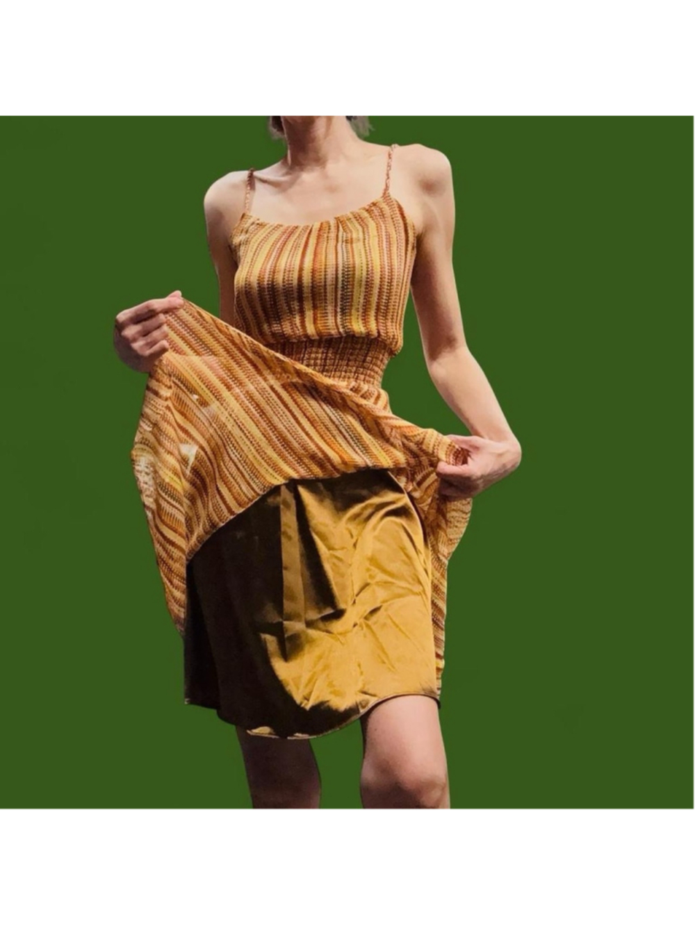 Gianni Bini Silk Dress 0 Striped Smocked Waist Slip Lined Hipster Glam Luxe Mod